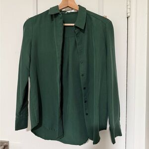 Mango Dark Green Button-Up Blouse